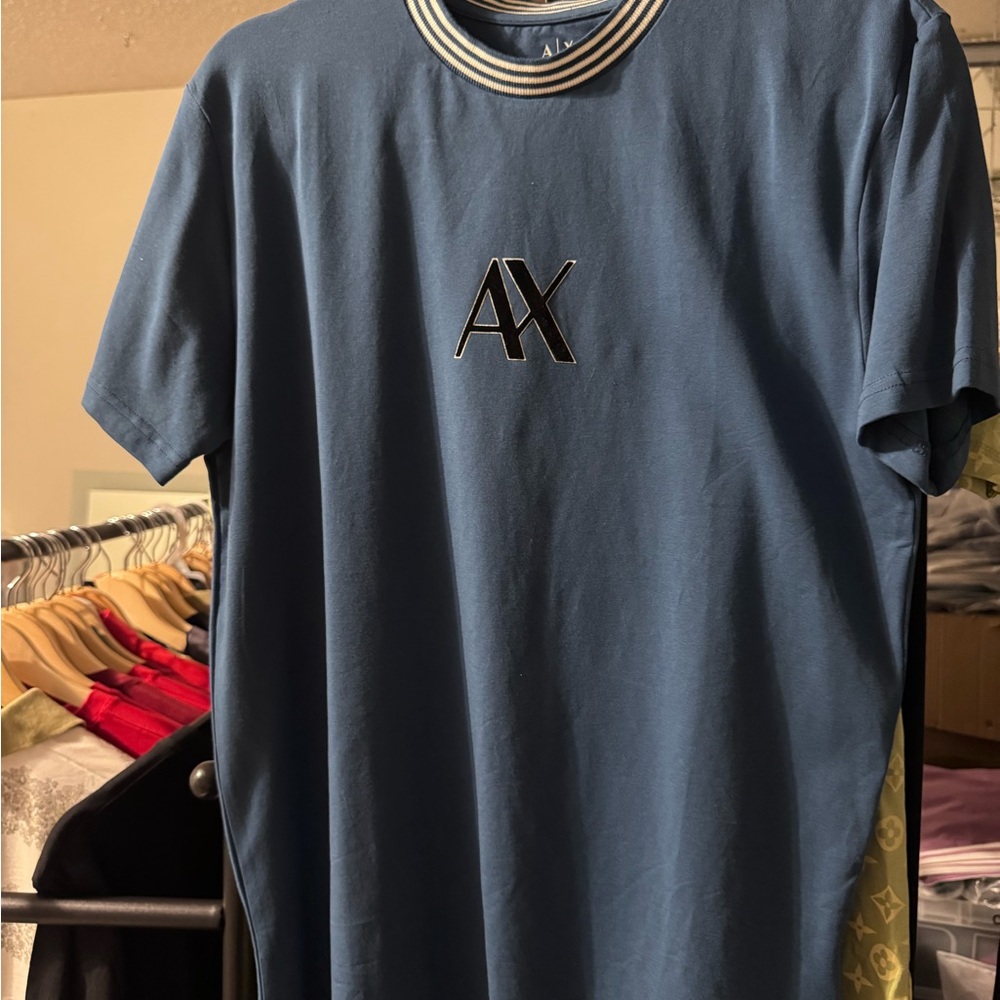 Armani Exchange Blue Short Sleeve Tee with AX Branding